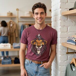 Disney Men Medium T-Shirt Maroon Cotton Blend Scar Lion King Iconic Archival 90s